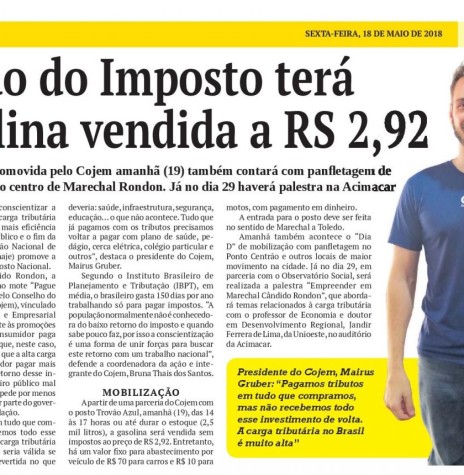 || Publicação do jornal O Presente referente a campanha da Feirão do Imposto, movimentado pelo Cojem de Marechal Cândido Rondon - FOTO 9 - 