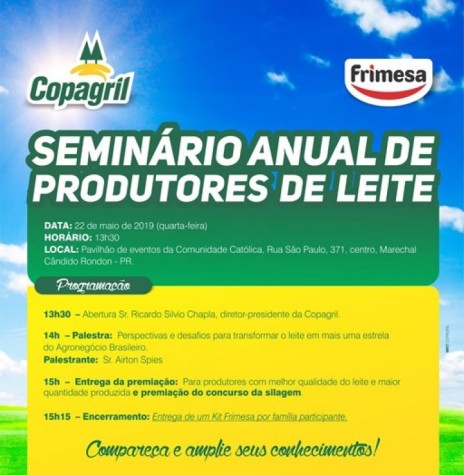 || Convite da Copagril para o Seminário de Produtores de Leite 2019. 
Imagem: Acervo Comunicação Copagril - FOTO 13 - 