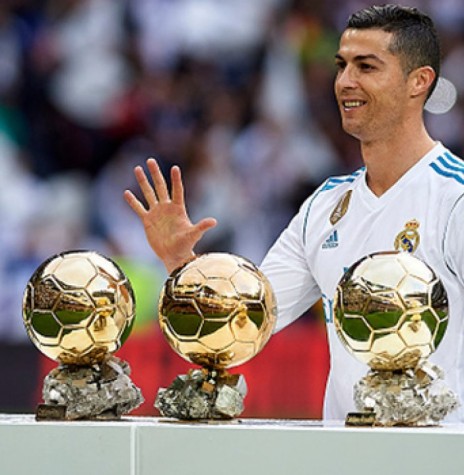 || Jogador português Cristiano Ronaldo com os cinco troféus 
