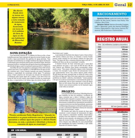 || Destaque (parte final) do jornal O Presente sobre a seca que implica no racionamento da água em Marechal Cândido Rondon. 
Imagem: Acervo O Presente - FOTO 12