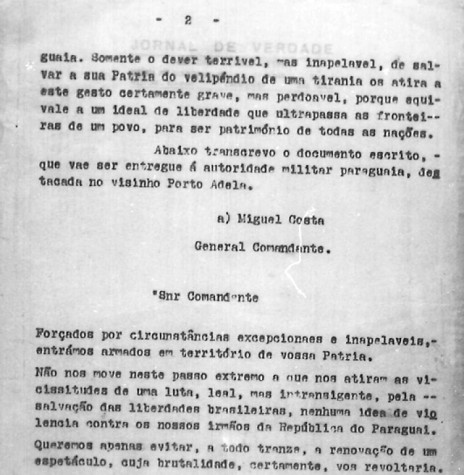 || Segunda página do Boletim nº 7 com o comunicado da entrada da divisão revolucionária  em território  do Paraguai. 
imagem: Acervo Projeto Memória Rondonense - FOTO 7 -