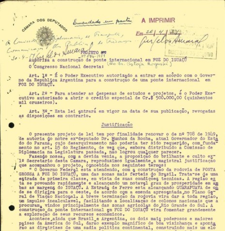 || Cópia do Projeto de Lei nº 174/1951, do deputado Ostoja Rogurski, em abril de 
Imagem: Acervo Câmara dos Deputados - FOTO 4 - 