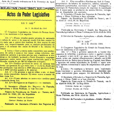 || Cópia da Lei nº 1.632/1916, publicado no Diário Oficial do Estado nº 1.231, Anno IV,  ed. de 15.04.1916.
Imagem: Acervo Arquivo Público do Paraná - FOTO 4 - 