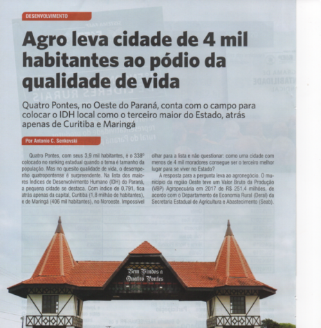 || Primeira página da reportagem sobre o IDH local do município de Quatro Pontes - FOTO 16 - 