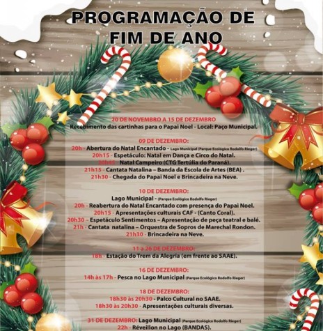 || Cartaz com  Agenda programática de eventos alusiva ao Natal 2017, na cidade de Marechal Cândido Rondon. 
Imagem: Acervo Imprensa PM-MCR - FOTO 17 - 