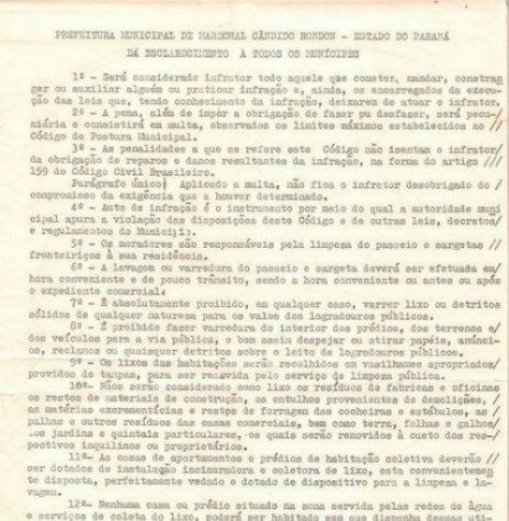 || Nota de esclarecimento emitida pela Prefeitura Municipal de Marechal Cândido Rondon, em março de 1976, solicitando dos munícipes adoção e cumprimento de posturas. 
Imagem: Acervo Harri Walter Batschke - FOTO 13 –