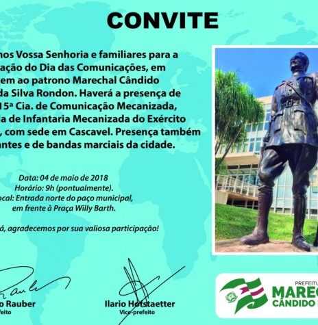 || Convite expedido pela Administração Pública de Marechal Cândido Rondon para a comemoração do Dia das Comunicações, em maio de  
Imagem: Acervo Imprensa - PM-MCR - FOTO 10 - 