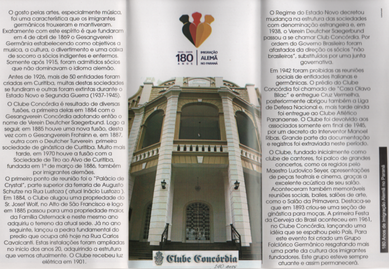 Páginas internas do informativo do Clube Concórdia referenciado sua trajetória histórica de 140 anos.  