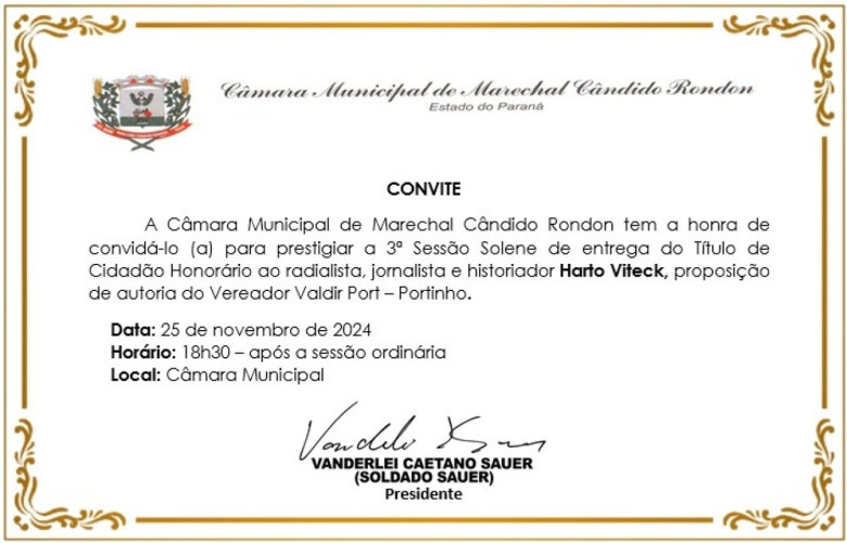 || Convite para a Sessão Solene de outorga do título para ...
