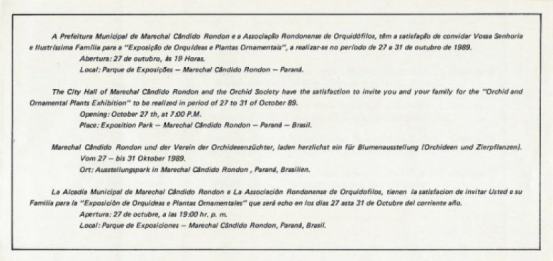 Texto do convite impresso na terceira página do convite dobrável. 
Imagem: Acervo Memória Rondonense.