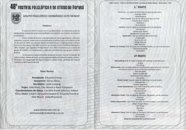 Páginas internas do folder do 48º Festival Folclórico e de Etnias do Paraná. 