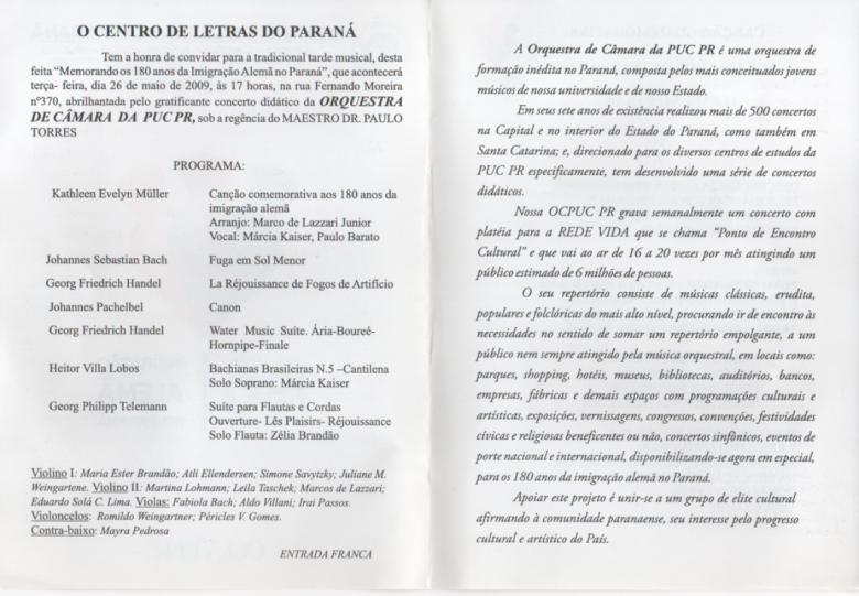 Páginas internas do convite do Centro de Letras do Paraná.