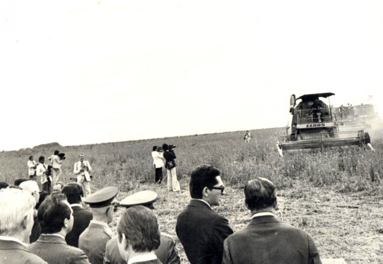 Mais um detalhe da abertura da colheita de soja 1976 no Paraná. 
