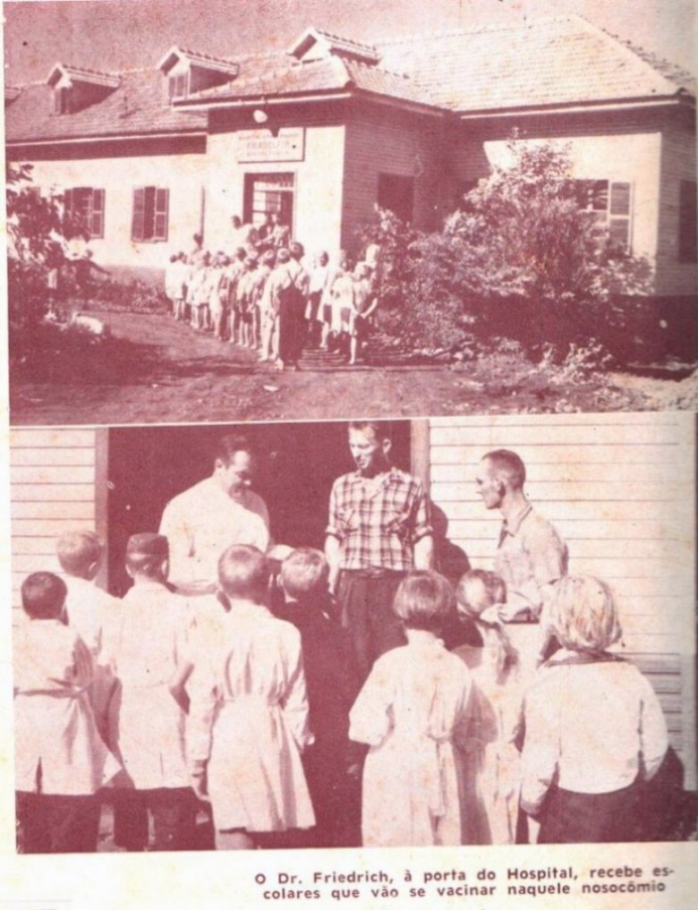 Dia de vacinação de crianças rondonenses no Hospital e Maternidade Filadélfia. 
Imagem: Recorte da revista Realizações Brasileiras, editada em Londrina, em 1958. 