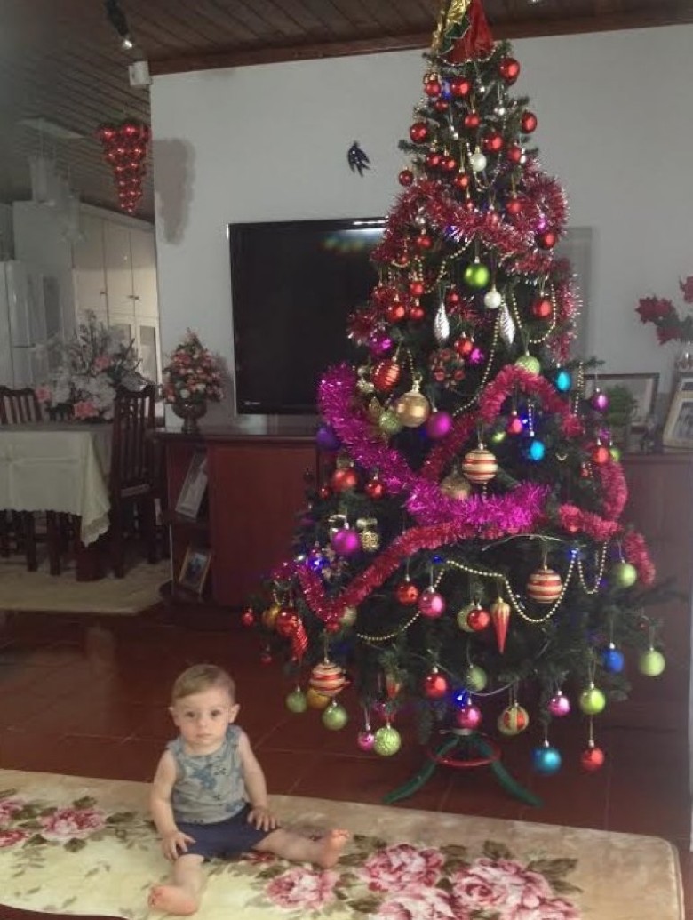 Árvore de Natal do casal Harto e Elenita Viteck. 
O menino na foto é o neto Inácio. 
Imagem: Acervo Daiana Gentilini