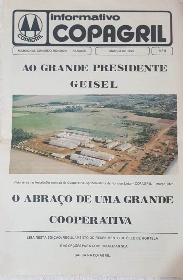 Capa do Informativo da Copagril nº 6 com destaque para a visita do Presidente Ernesto Geisel.