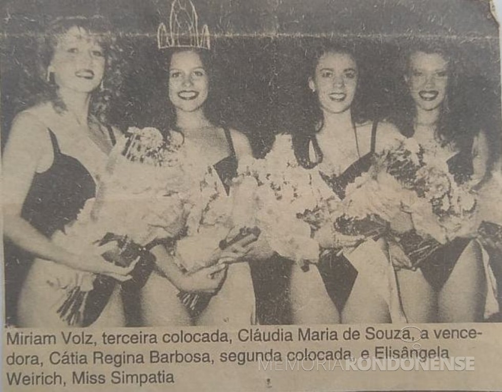 || Destaque jornalístico referentes sobre as soberanas do Miss Marechal Cândido Rondon 1994.
Imagem: Acervo Miriam Völz Wegner (Pato Bragado) - FOTO 16 - 