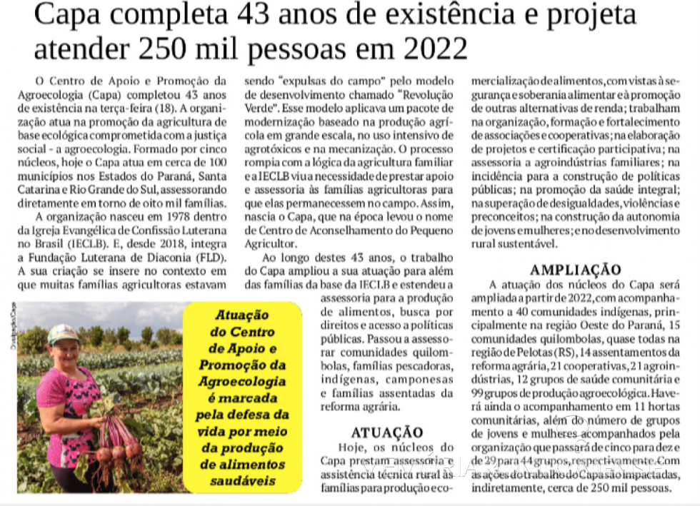 || Reportagem do jornal rondonense O Presente referente aos 43 anos da Capa, em maio de 2021.
Imagem: Acervo do Informativo - FOTO 6 - 