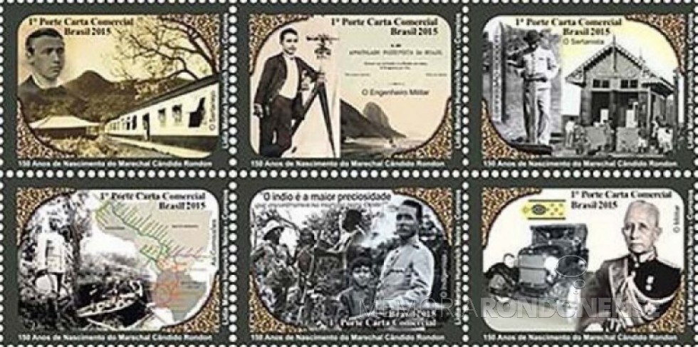 || Sextilha de seis selos em homenagem aos 150 anos de nascimento do Marechal Cândido Mariano da Silva Rondon. Imagem: Acervo Joficur – FOTO  19 - 