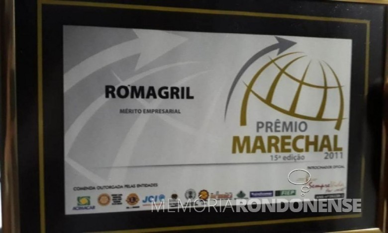 Diploma do Mérito Empresarial do Prêmio Marechal 2011.