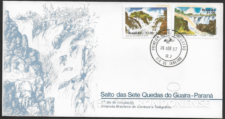 || Envelope de 1º Dia de Circulação da série de selos postais sobre as Sete Quedas. 