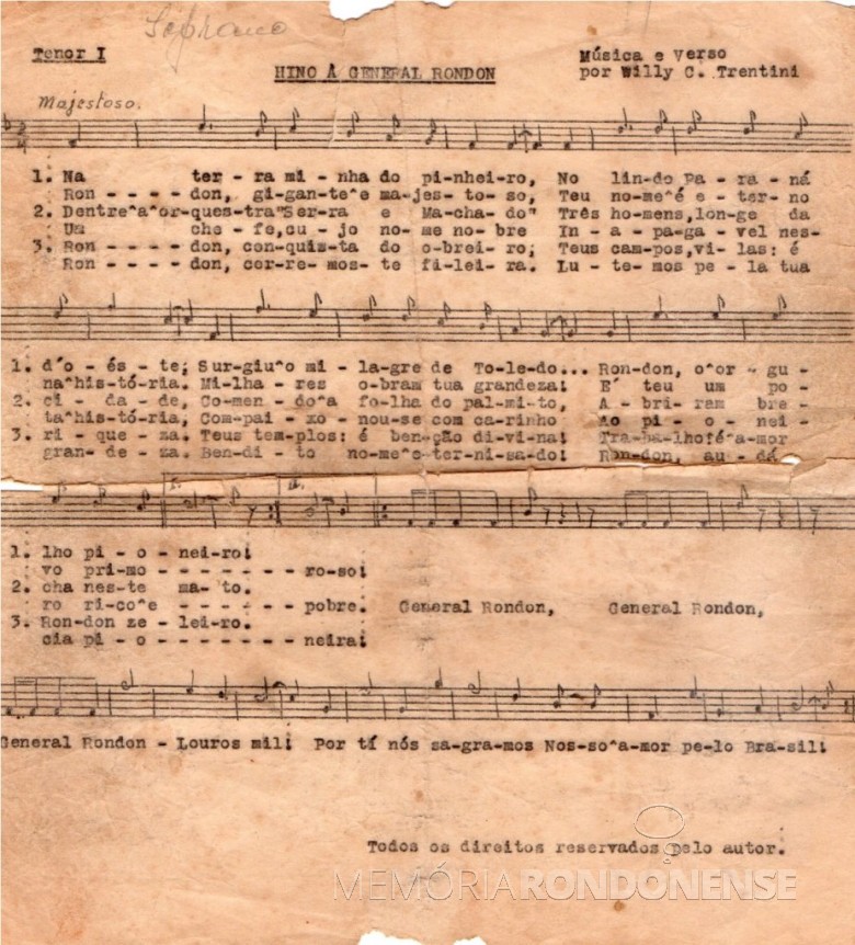 Partitura para tenor I, com anotação para soprano. 
