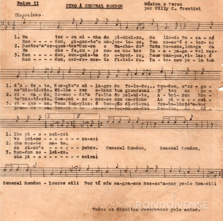 Partitura original para Baixo II.