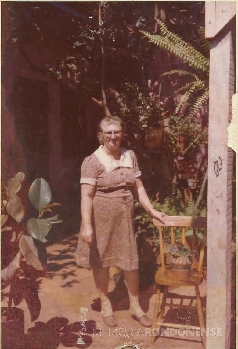 Pioneira Erna Schwingel Ritter que chegou a Marechal Cândido Rondon com o esposo Ivo Ritter e filhos em 1962. 
