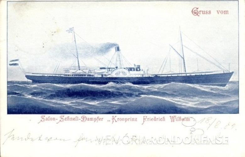 Navio-vapor  de passageiros Kronprinz Wilhelm Friedrich que trouxe ao Brasil o imigrante italiano Giovani Bendo e família.