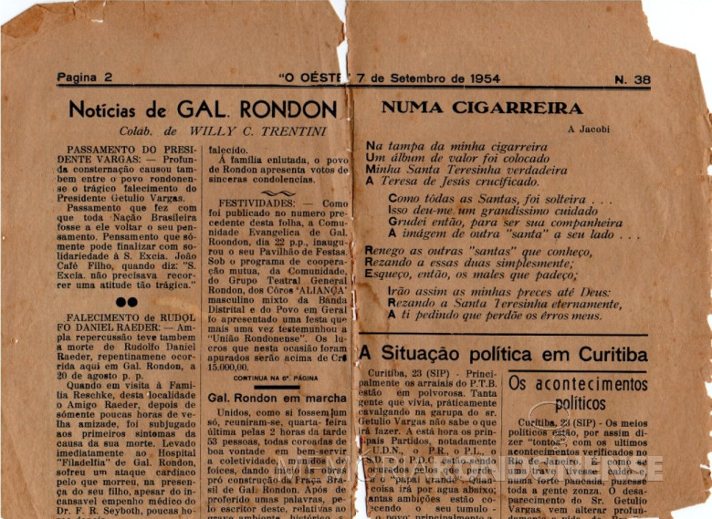 Edição de 7 de setembro de 1954, do jornal