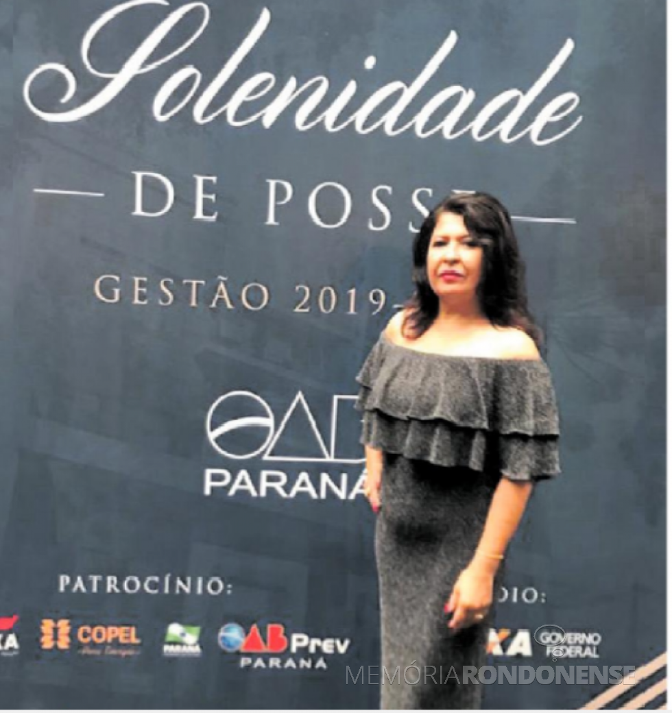 || Advogada Nair Scripchenko Galles na sua posse na OAB/PR, em Curitiba, em meados de janeiro de 2019.
Imagem: Acervo O Presente - FOTO 10 --