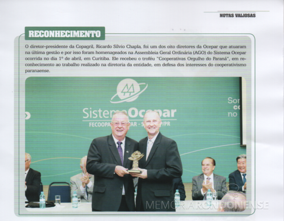 || Ricardo Silvio Chapla recebendo o troféu 
