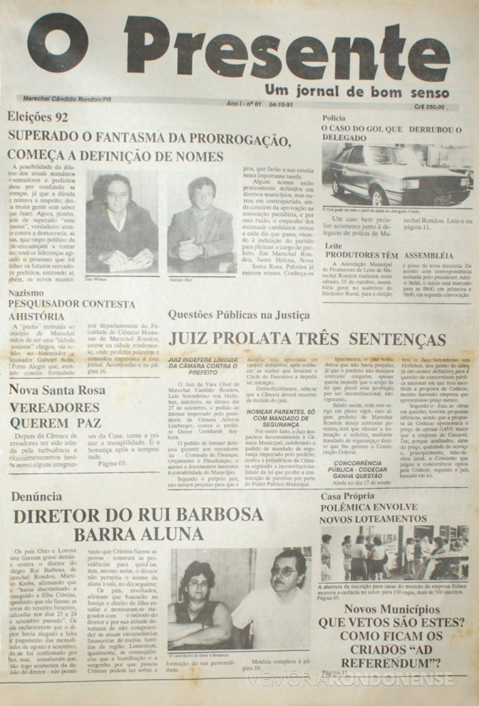 || Capa da 1ª edição do jornal rondonense