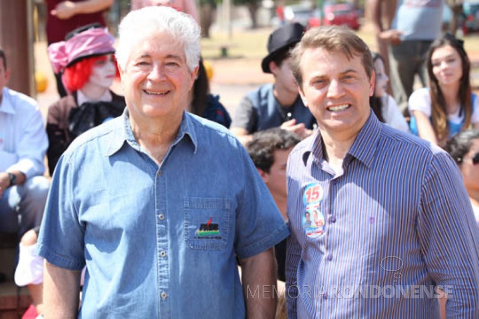 || Governador Roberto Requião com o empresário toledano Beto Luniti na Festa do Porco no Rolete. 
Imagem: Acervo Esmael Morais - FOTO 13 - 