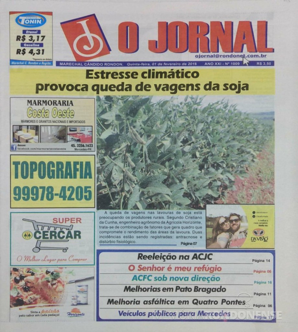 || Capa da última edição impressa do jornal rondonense