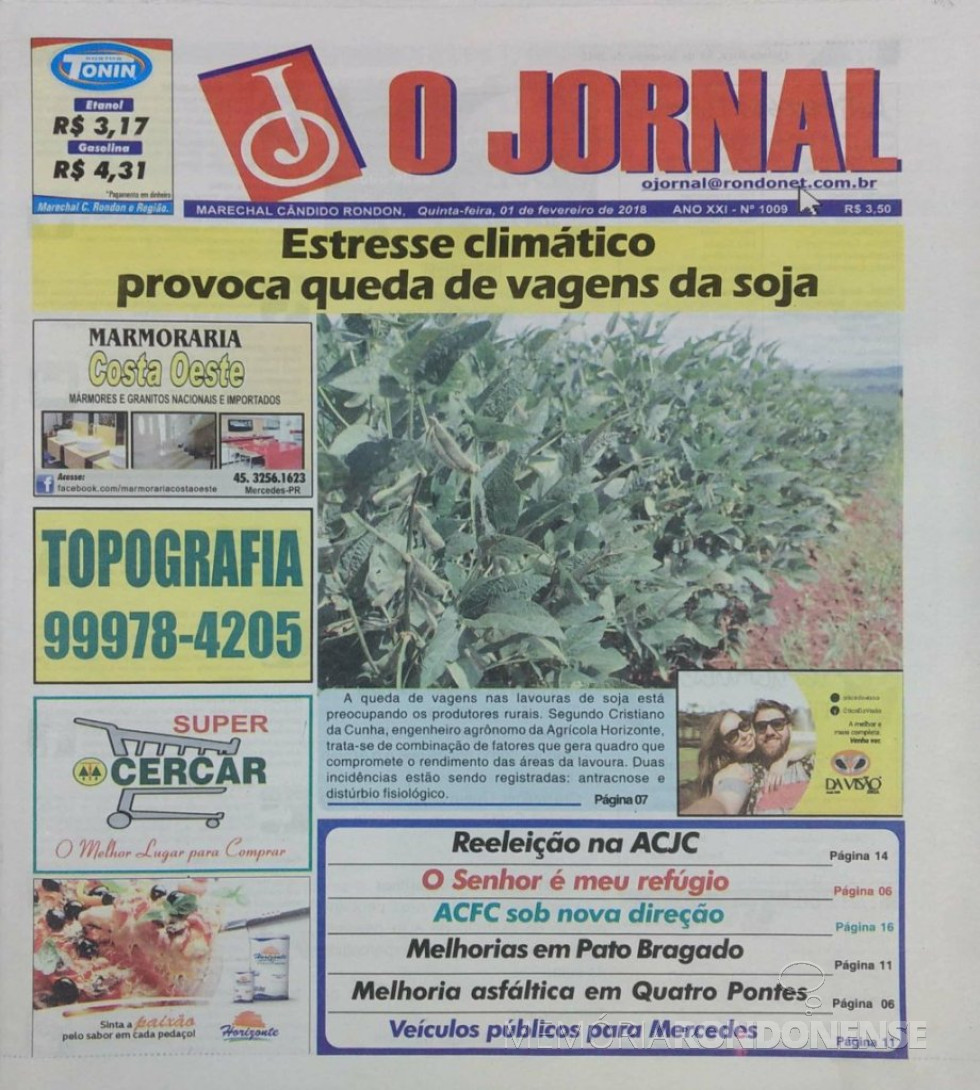 || Capa da última edição impressa do jornal rondonense 