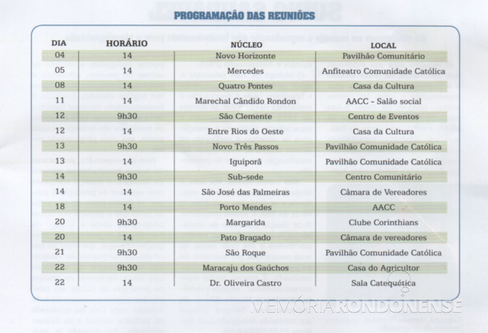 || Agenda de reuniões dos núcleos cooperativos da Copagril, em novembro de 2019.
Imagem: Recorte Revista Copagril nº 112- Ano 14 - SET/Out 2019 - p. 13 - FOTO 24 - 