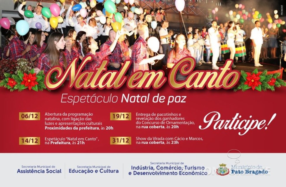 || Banner da agenda programática  de eventos alusivos ao Natal 2019, em Pato Bragado.
Imagem: Acervo Projeto Memória Rondonense - FOTO 19 - 