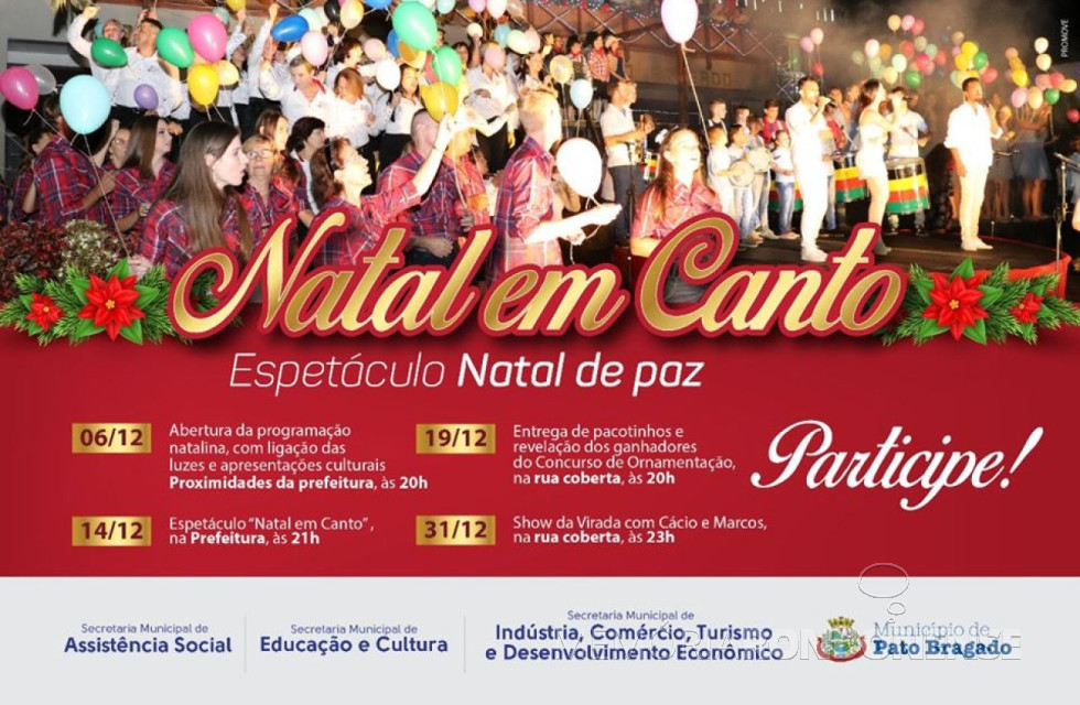 || Banner da agenda programática de eventos alusivos ao Natal 2019, em Pato Bragado.
Imagem: Acervo Projeto Memória Rondonense - FOTO 19 -