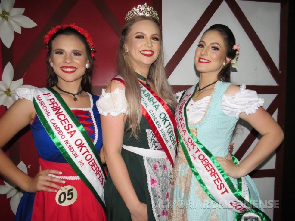 || Soberanas da 31ª Oktoberfest de Marechal Cândido Rondon. Rainha: Juliana Schueroff, 1ª princesa Camila Amorin e 2ª princesa Maria Urnau.
Imagem: Acervo O  Presente - FOTO 16 -