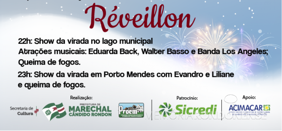 || Agenda programática do Réveillon 2020 de Marechal Cândido Rondon. 
Imagem: Acervo Projeto Memória Rondonense - FOTO 21 -