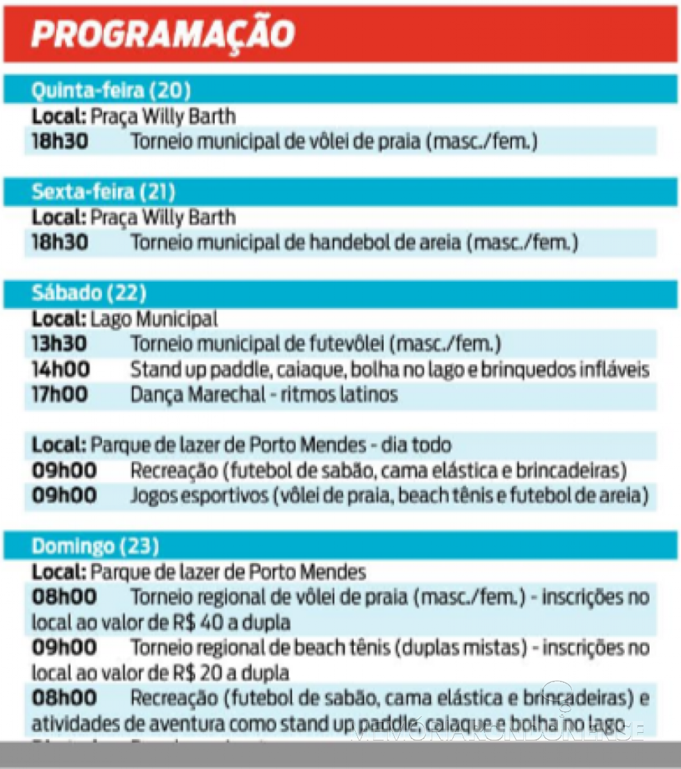 || Agenda programática do Mais Veráo 2019 de Marechal Cândido Rondon.
Imagem: Acervo O Presente - FOTO 16 -