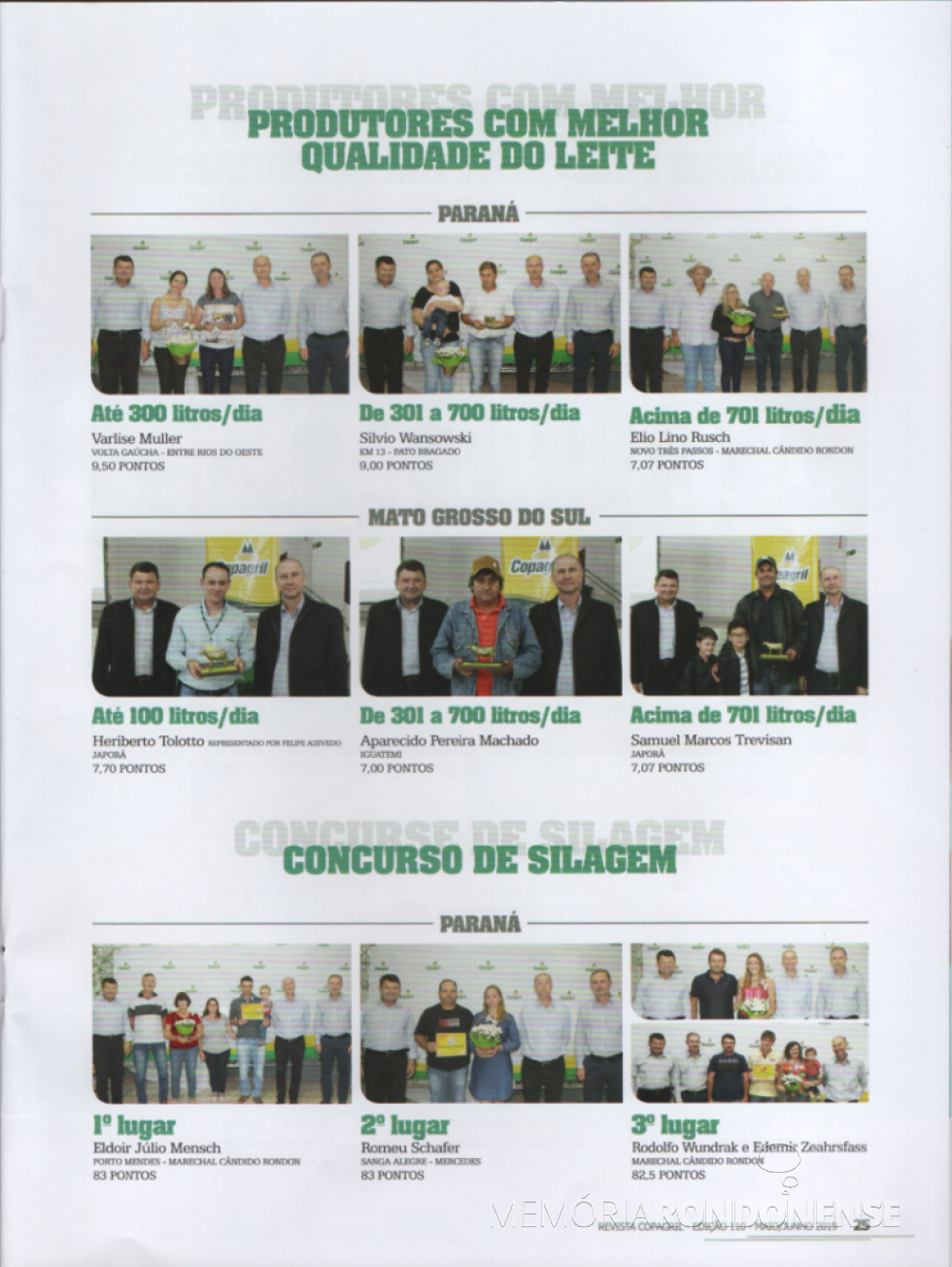|| Produtores de leite melhor classificados nas categorias