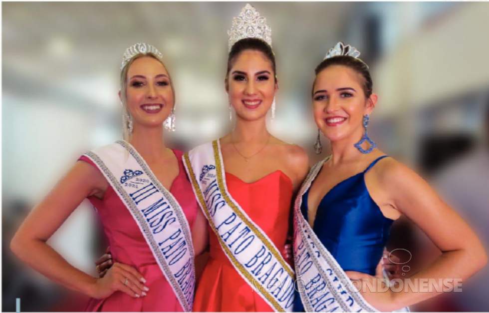 || Soberanas de Pato Bragado 2020/2021, eleitas em março de 2020. 
Da esquerda à direita:  3ª Miss, Graciele Beatris Werlang; Miss, Rafaela Kotz; e 2ª Miss e Miss Simpatia, Gabriela Bombardelli.
Imagem: Acervo O Presente - Crédito: Ana Paula Wilsen - FOTO 17 -