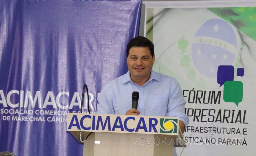 || Secretário Sandro Alex, de Infraestrutura e Logística, palestrando em Marechal Cândido Rondon, em começo de março de 2020.
Imagem: Acervo Comunicação - PM-Mal. C. Rondon - FOTO 9 -