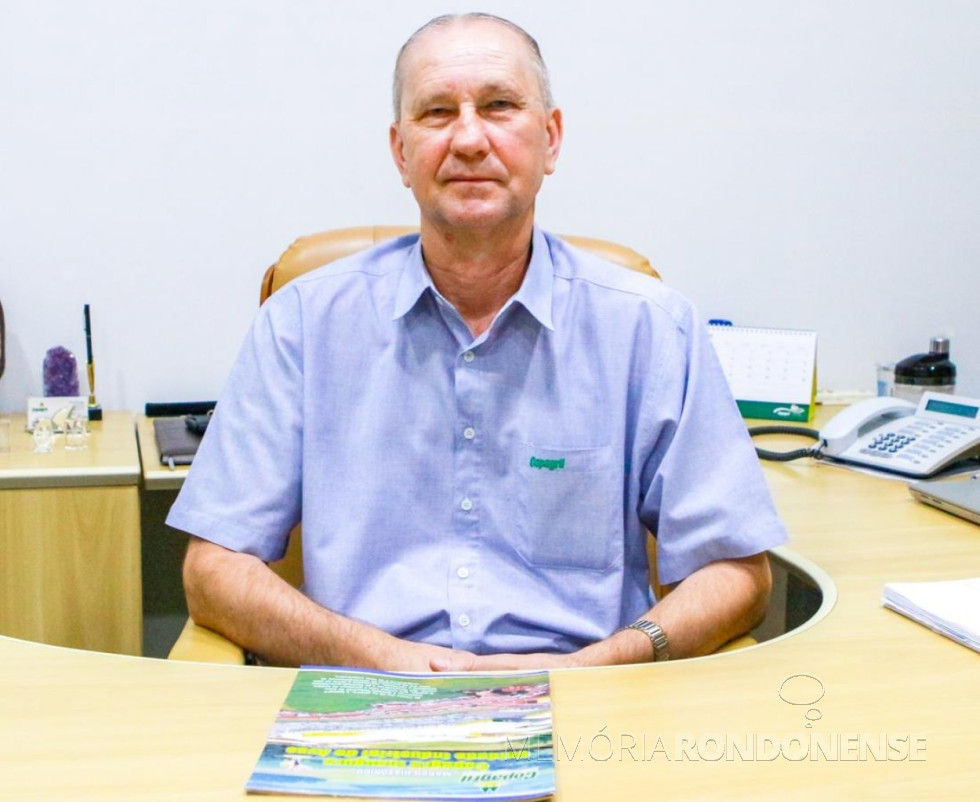 || Ricardo Silvio Chapla, diretor-presidente da Copagril, que liderou a instalação da unidade industrial de Aves e permanecia no cargo por ocasião dos 15 anos de funcionamento. 
Imagem: Acervo Comunicação Copagril - FOTO 15 -