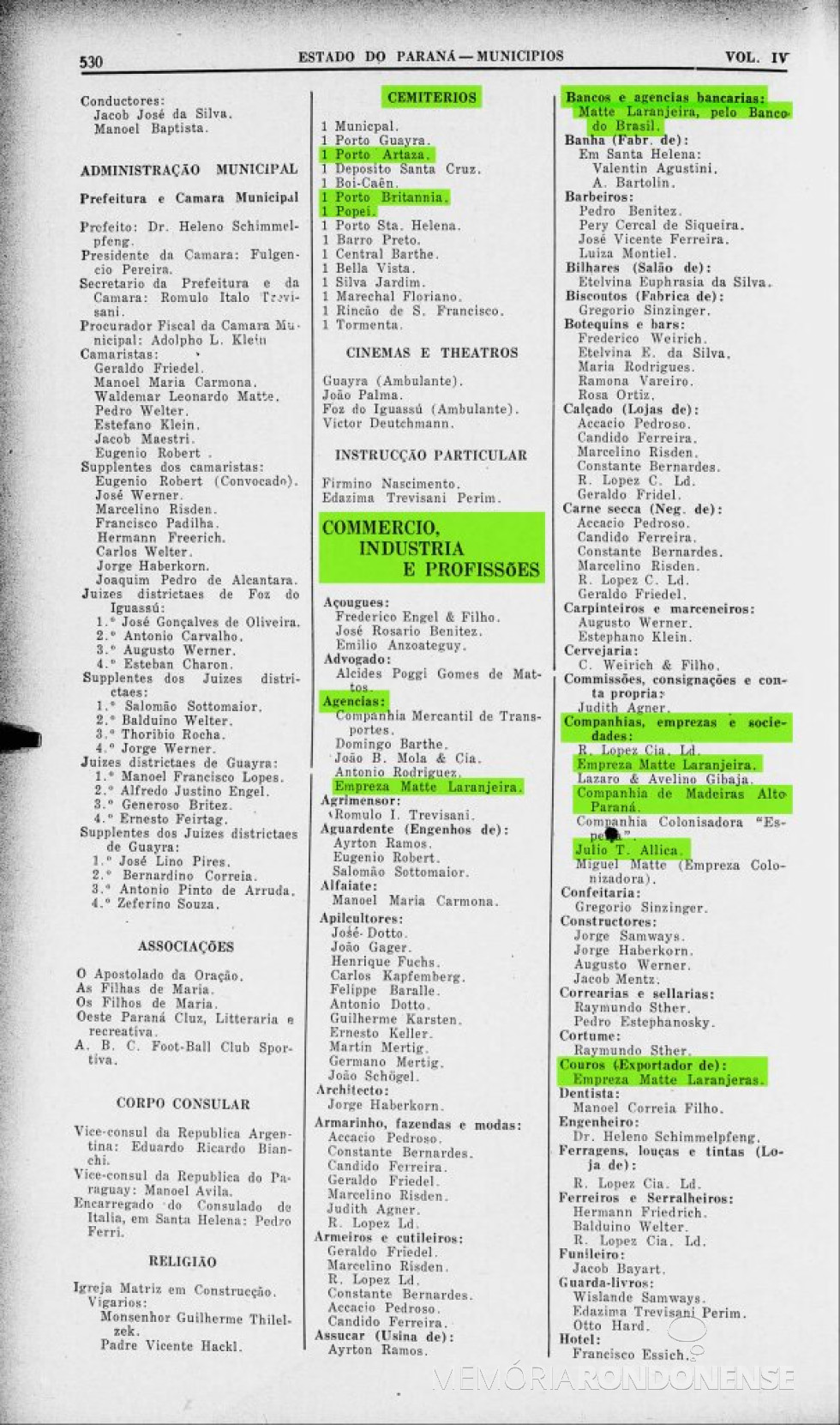 || Página 531 do Almanak Laemmert com a continuidade da publicação do Censo 1930 de Foz do Iguaçu.
Imagem: Acervo Biblioteca Nacional - FOTO 4 -