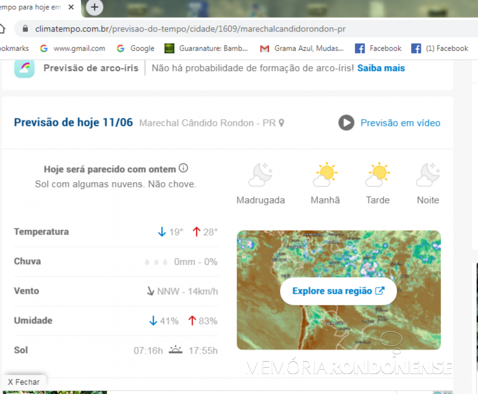 || Amostragem da umidade relativa em Marechal Cândido Rondon, em 11 de junho de 2020.
Imagem: Acervo Climatempo - FOTO 16 - 