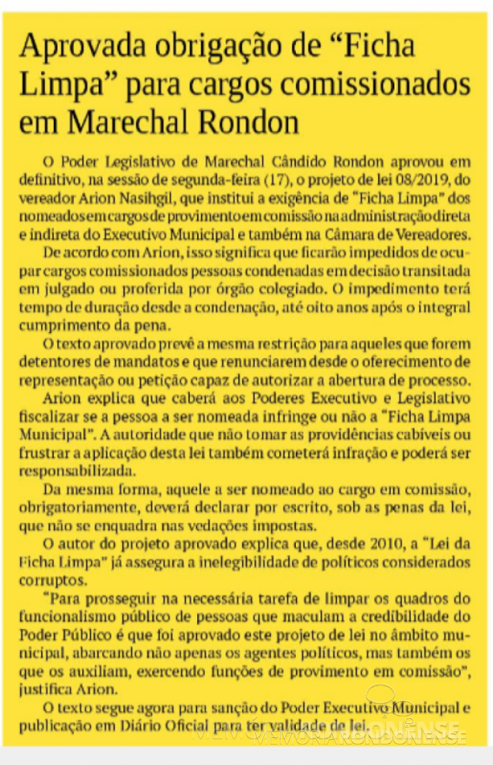 || Destaque do jornal O Presente ref. a aprovação da exigência de