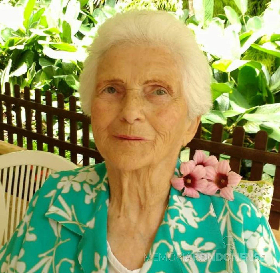 || Emilia Witeck, nora do casal pioneiro rondonense Catarina e Leopoldo Witeck, falecida em começo de agosto de 2020.
Imagem: Acervo Marly Witeck - FOTO 22 -